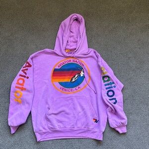 Aviator Nation Lavender Hoodie with Multicolor Logo